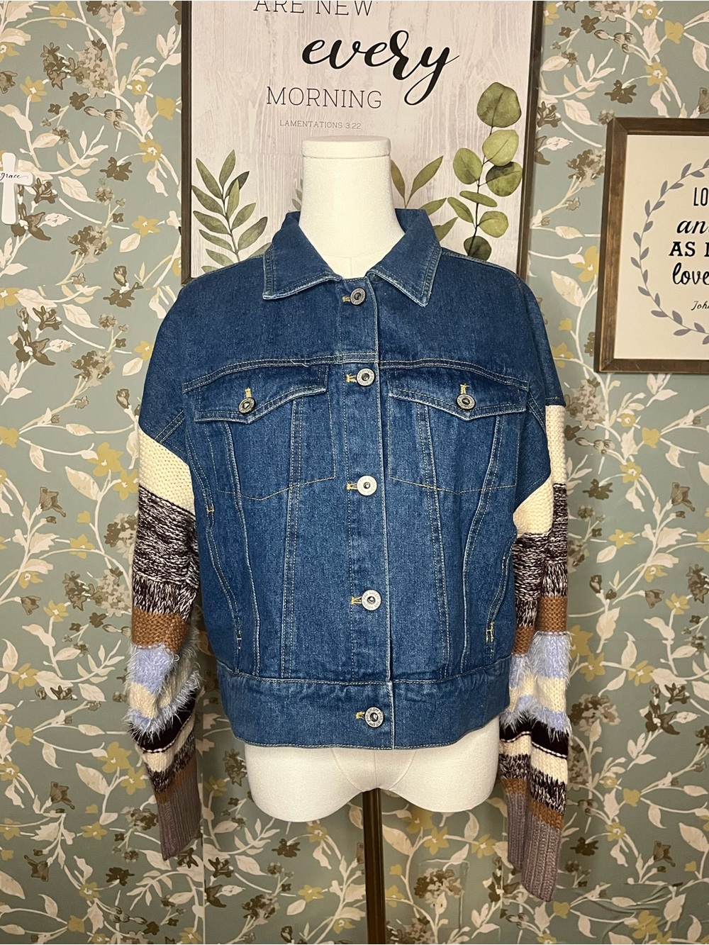 Umgee Denim Mixed Jacket Size S - Picture 1 of 12